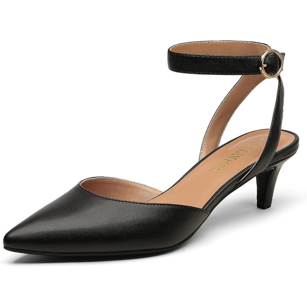Dream Pairs Women Black Faux Leather Closed Pointed Toe Ankle Strap Pump Shoes